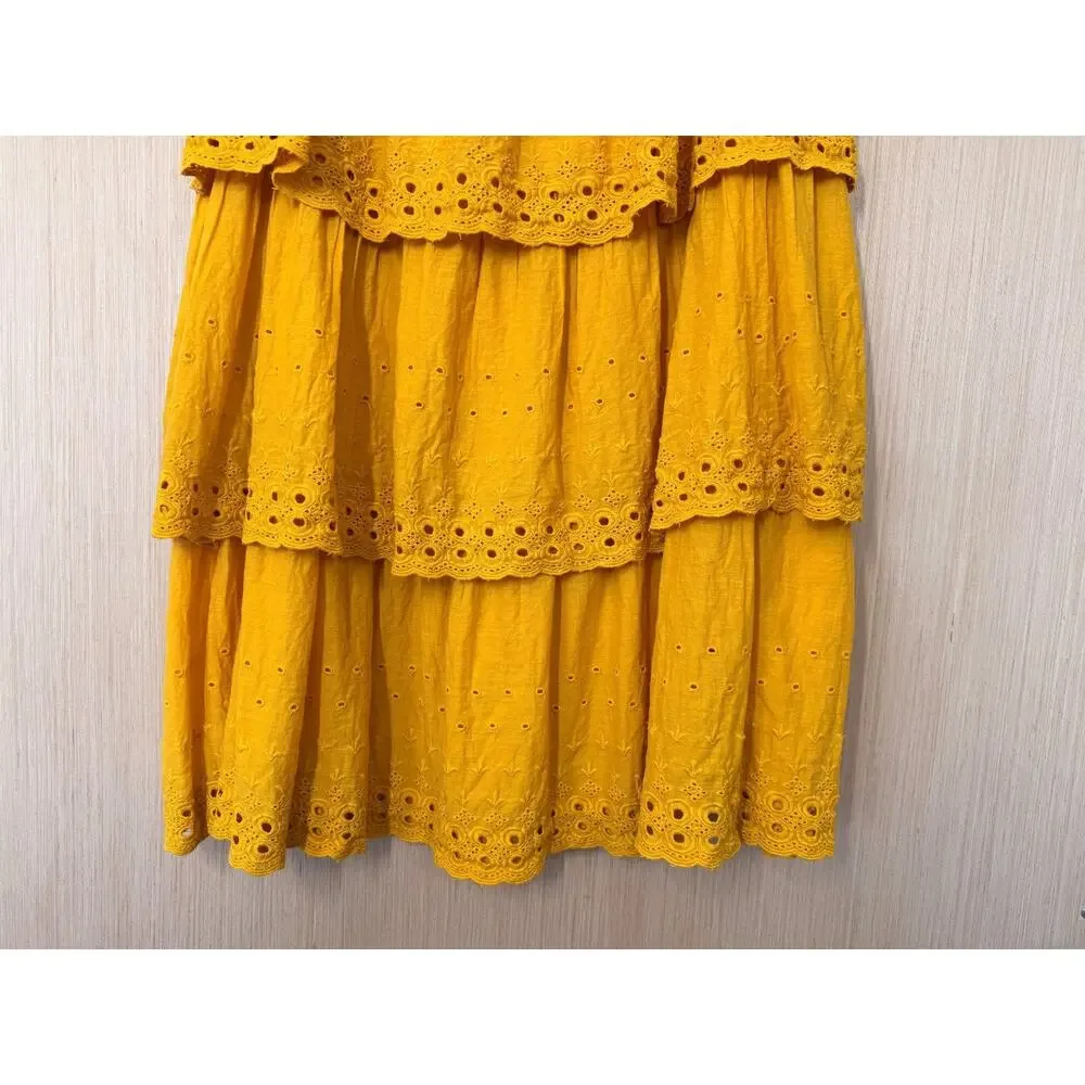 House Of Harlow 1960 Eyelet Tiered Maxi Skirt Size Medium Pull On Mustard Boho - Picture 6 of 11